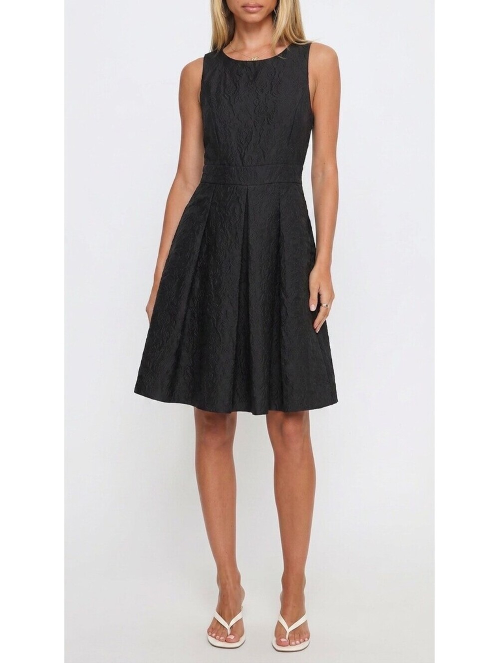 NWT Draper James Black Sleeveless Textured Fit and Flare Dress Size L